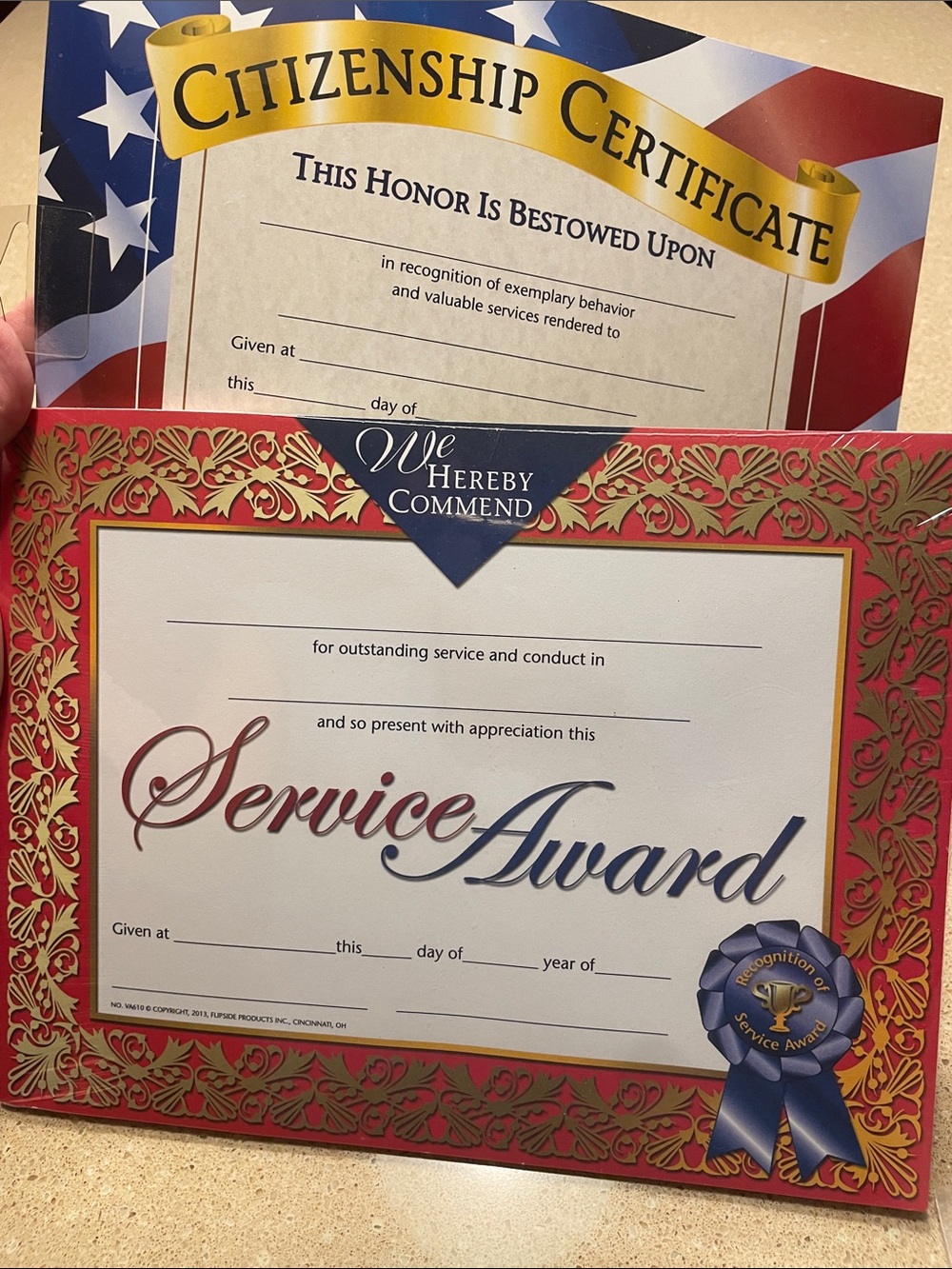 Service Award Certificate - Red and Gold Recognition Folder